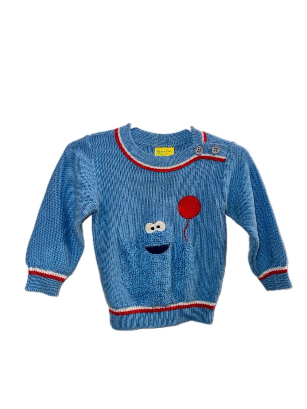 Vintage JCPenney Sesame Street Cookie Monster Knit Sweater Size 1 Blue Balloon
